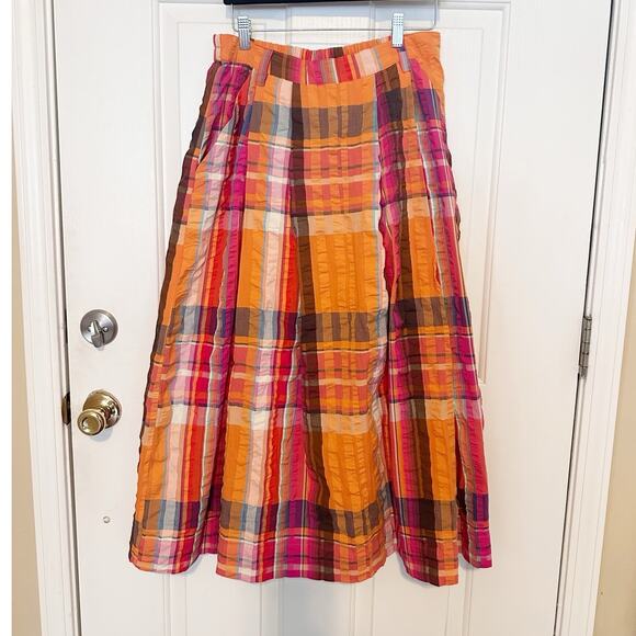 Anthropologie Maeve Skirt Pippa Pleated Midi A-Line Plaid Orange Size Medium NWT - Picture 3 of 8